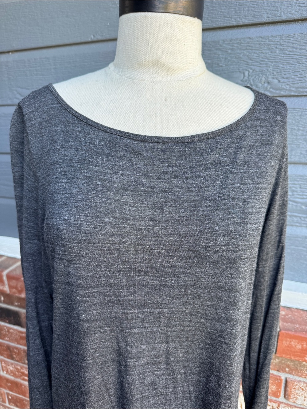 Eileen Fisher Gray Tencel Knit Long Sleeve Tunic Sweater High Side Slits Large L - Picture 2 of 7